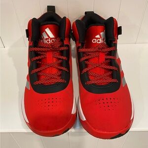 Adidas Kid’s Red and Black Sneakers with Mid-Top Design